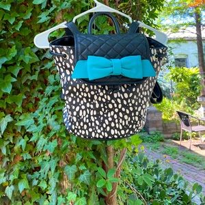 Betsey Johnson Purse Backpack Black and White Polkadot with Blue Bow